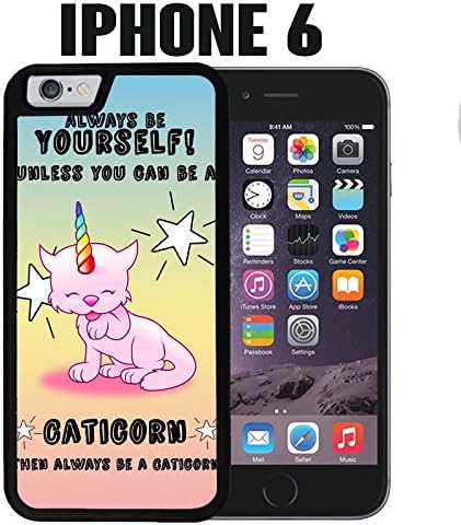 iPhone Case Always be a Caticorn For iPhone 6 / 6S Rubber Black With Free .33 mm Premium Tempered Glass Screen Protector (Ships from California when you buy from CloudsOfAnarchy)