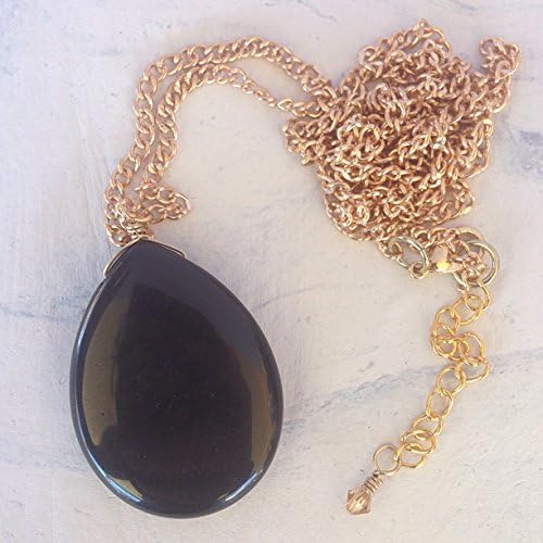 31" Gold Plated Chain Necklace with Black Onyx Pendant and Champagne Swarovski Extender