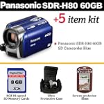 SAVE $50.10 - Brand New Panasonic SDR-H80 60GB Hard Disk Drive SD Camcorder Blue With 8GB Accessory Kit Includes 8GB Memory Card + Case + More $399.89