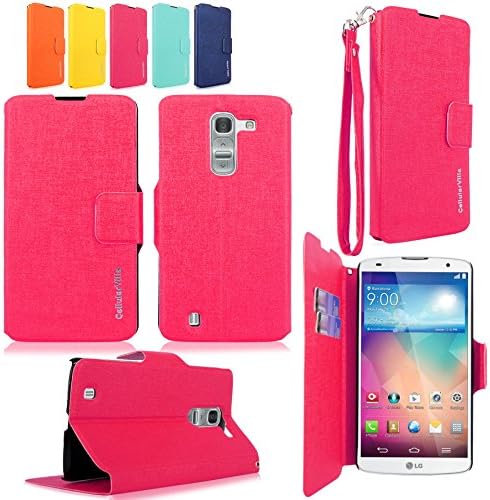 Cellularvilla Wallet Case for LG Optimus G Pro 2 LG-F350 Pink Pu Leather Wallet Card Flip Open Pocket Case Cover Stand With ID Credit Card Holder Slots and Detachable Wrist Strap