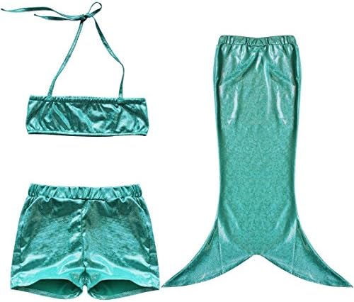 Noonflower Baby Girls 3pcs Swimmable Mermaid Tail Princess Bikini Swimwear (7-8T, Green)