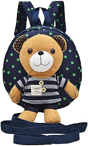 Children Boys Girls Plush Toy Harness Reins Toddler Leash Anti-lost Walking Safety School Bag Backpack (Navy Blue Stripe)