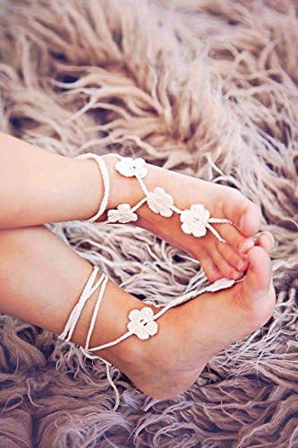 White Flower Baby Barefoot Sandals,Crochet Toddler Barefoot Sandals,Summer Kids Accessories,6-12 months