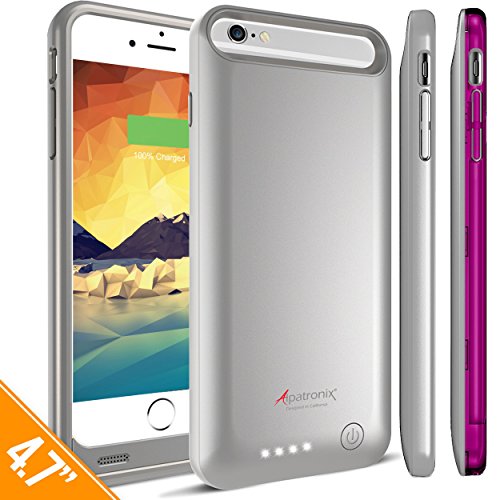 iPhone 6S Battery Case, iPhone 6 Battery Case, Alpatronix® [BX140] MFi Apple Certified 3100mAh External iPhone 6S/6 Battery Case Removable Rechargeable Protective iPhone 6s/6 Charging Case [Ultra Slim Portable iPhone6 Charger Case / Full Support with iOS 9+ & Apple Pay / iPhone6s Extended Battery Case / Lightning Connector Output / No Signal Reduction / Fits all colors for iPhone6S for Juice Bank & Power Pack] 100% Satisfaction Guaranteed! - (Silver with 1 Extra Purple Bumper)