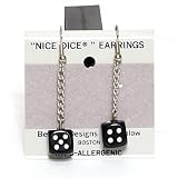 10mm Dice Dangler Earrings, Black w/White
