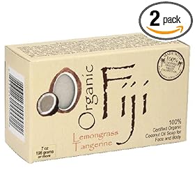 Organic Fiji Coconut Oil Soap, For Face and Body, 100% Certified Organic, Lemongrass Tangerine, 7-Ounces (Pack of 2)