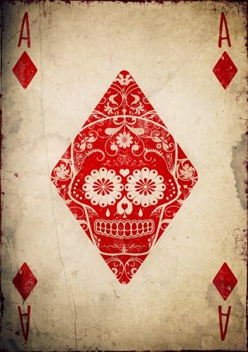 Day of the Dead Poster, Sugar Skull Poster, Size:16.5 inch x 11.7 inch, Ace of Diamonds, DÃa De Los Muertos, Mariachi, Unframed