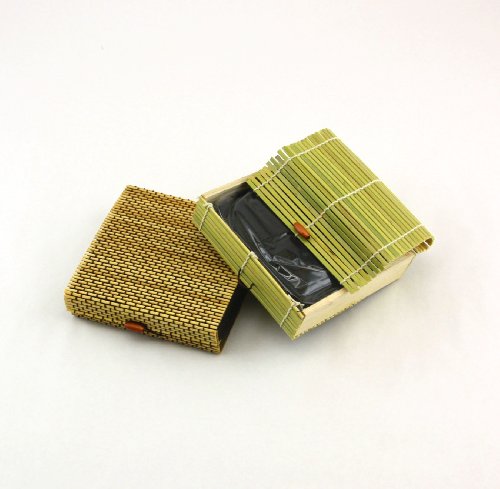 BambooMN Brand Granulated Bamboo Charcoal Odor Absorber in Decorative 6" X 6" X 1 3/4" Box, Green and Brown 2pc