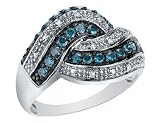 Blue and White Diamond Ring 1/2 Carat in 14K White Gold