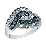White and Blue Diamond Ring 1/2 Carat (ctw) in 14K White Gold