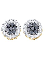 14K Yellow Gold 1.48CT Black Diamond Flower Earrings
