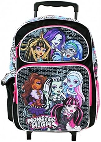Monster High Large Rolling Backpack - Scary 16 Inch Girls School Wheeled Book Bag - Ah