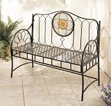 43" Sun Stained Glass Daisy Mosaic Patio Garden Bench