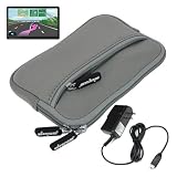 Skque Gray Glove Series Carrying Case + Clear Screen Protector + Home Wall Charger for Garmin Nuvi 1450 1450LMT