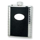Black Faux Leather Polished Stainless Steel 8oz Hip Flask