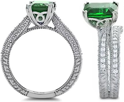 Star K Emerald Cut 8x6mm Simulated Emerald Wedding Set Size 7