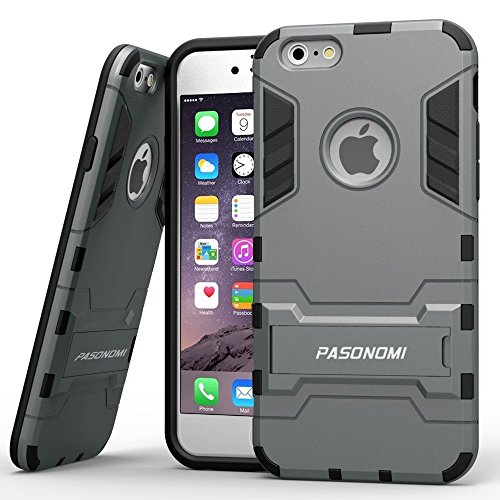 iPhone 6 Plus Case, Pasonomi® [Heavy Duty] [Shock-Absorption] [Kickstand Feature] Hybrid Dual Layer Armor Defender Full Body Protective Case Cover for iPhone 6 Plus (5.5Inch) (Grey)
