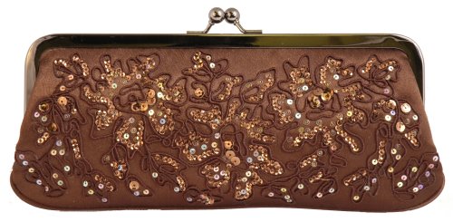 Satin - Sequin - Beaded Clutch with Metal Frame - Evening Bag - April Bag