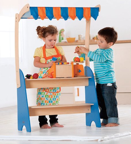 Fresh Food Farmer's Market Wooden Play Stand with Accessories