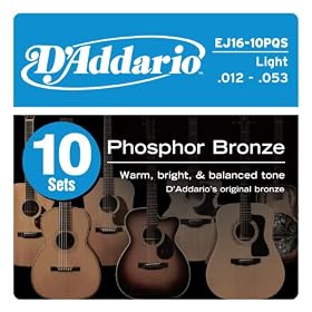 D'Addario EJ16-10PQS Phosphor Bronze Acoustic Guitar Strings, Frustration Free, Light: Musical Instruments