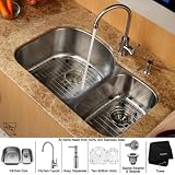 32 in. 70/30 Double Bowl Kitchen Sink w Faucet & Soap Dispenser