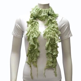 Celery Green Ruffled Lace Lightweight Gathered Scarf