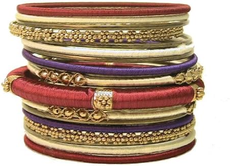 Shades of Violet Silk Thread Wrapped Bangle Bracelet Set