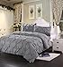 Homehug Pinch Pleat Puckering 1800TC Polyester Queen 3 Piece Comforter Set, Grey