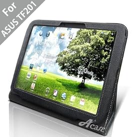 Acase(TM) Leather Case Cover and Flip Stand for ASUS TF201 Eee Pad Transformer Prime 10.1-Inch 32GB / 64GB  (Black)