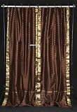Tie Top Brown Silk Sari Drapes, Panels, saree Curtains