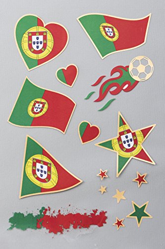 EM Tattoos Portugal | Flash Tattoo für die Haut | EM 2016 Fanartikel | Fußball Flaggen Fahnen Tattoo von Portugal | 1 A5 Sheet 15 Motive | verschiedene Länder verfügbar