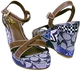 COACH ALINA PATCHWORK SIGNATURE BLUE SANDALS SHOES NEW