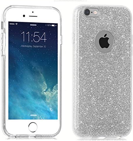 iPhone 6s Case, Bling Sparkle Crystal Premium 3 Layer Hybrid Semi-transparent Soft Protective Cover Case for iPhone 6 6s 4.7 Inch (Bling Silver)