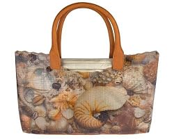 Sondra Roberts 2n1 Double Handle Juta Seashells Plexi Totes