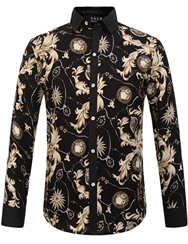 SSLR Men's Long Sleeve Vintage Button-down Shirt