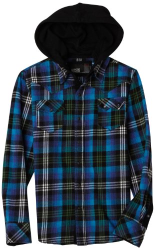 Micros Boys 8-20 Jack Brushed Flannel Shirt, Dark Royal Blue/Black, L (14/16)