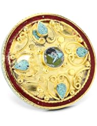Devon Leigh "Ethnic and Tribal" Turquoise and Coral 18k Gold Dipped Round Ring, Size 7