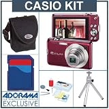 Casio Exilim EX-S10 Red Digital Camera Kit, with 4 GB SD Memory Card, Table Top Tripod, Camera Case, Professional Lens Cleaning Kit