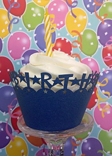 Blue Cupcake Wraps- Birthday Party Cupcakes Decorations - Use for Superman, Spiderman, Cars, Mickey Mouse Birthday Party - Cupcake Liners Decoration