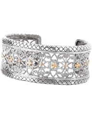 925 Silver Fleur-De-Lis Wide Band Cuff Bracelet with 18k Gold Accents