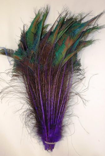 50 Pcs Dyed Peacock Swords 15"-20" PURPLE Feathers