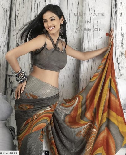 Cover image : Silver Drop Georgette Based Printed Sari / Saree / Wrap