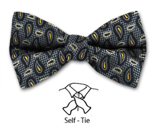 Men's Silk Self Tie Bowtie - Gray - Black - Orange