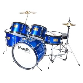 Mendini by Cecilio Complete 5-Piece 16" Blue Junior Drum Set + Cymbals, Drumsticks & Adjustable Throne MJDS-5-BL