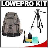 Lowepro Pro Trekker 400 AW Digital SLR Camera Backpack Case (Black/Mica) + 6 Piece SLR Cleaning Kit + Photo/Video Tripod for Canon EOS 7D, 5D Mark II III, 60D, Rebel T3, T3i, Nikon D3100, D3200, D5100, D7000, D800, A35, A55, A57, A65, A77 Digital SLR Cameras