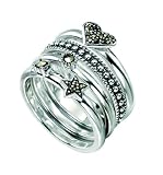 Element Sterling Silver, Ladies, R2748, 4 Stack Assorted Ring with Marcasite
