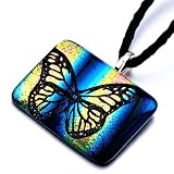 Butterfly Blue Yellow Square Murano Glass Necklace