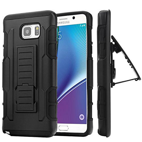 Galaxy Note 5 Case, ENGIVE Dual Layer Hybrid Armor Full Body Protective Case with Kickstand and Removable Holster Swivel Belt Clip for Samsung Galaxy Note 5 (Black)