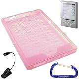 Sony Reader Pocket Edition PRS-300 Rubberized Silicone Skin Case Cover (Pink), Screen Protector with Lint Cleaning Cloth, eBook LED Max Bright Light, and Free Carabiner Key Chain