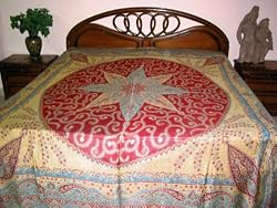 Jamawar Pashmina Reversible Bedspreads Cream Chestnut Red King Throw Wool 90x108